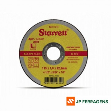 DISCO ABRASIVO DE CORTE STARRETT DAC115-14 115X1,0X22,2MM